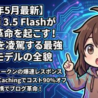 出力: Gemini 3.5 Flashの特徴とブログ制作における圧倒的なコストパフォーマンスを解説するイメージ図