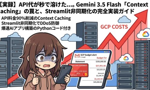 出力: Gemini 1.5 FlashのContext CachingによるAPIコスト高騰の解説とStreamlitの非同期実装ガイドを示す図解