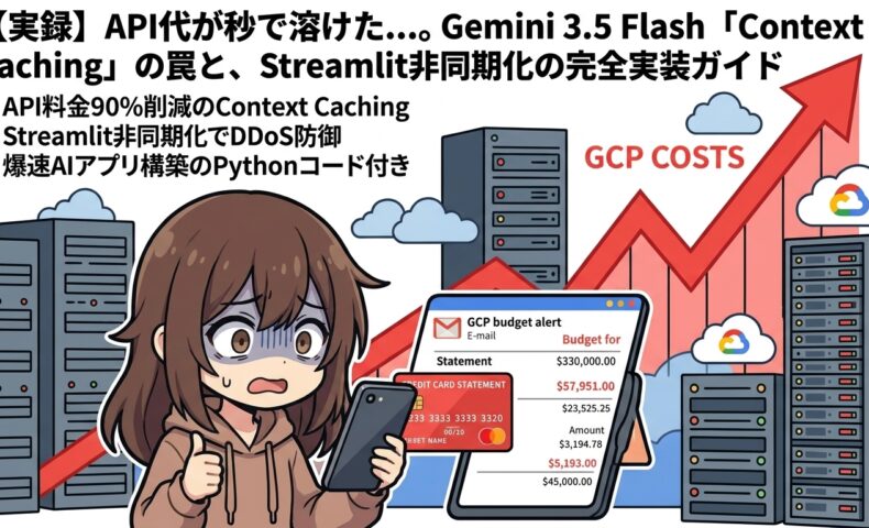 出力: Gemini 1.5 FlashのContext CachingによるAPIコスト高騰の解説とStreamlitの非同期実装ガイドを示す図解