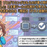 出力: Google Antigravity 2.0と主要AIツールを比較し、Pythonエンジニアに必要な検証力とテスト自動化を解説する記事のアイキャッチ画像