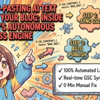 出力: GSC連携とGutenberg最適化機能を備えた次世代ブログ構築ツール「Lumina AI」のロゴとUI画面のイメージ。