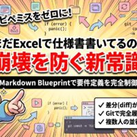 出力: Markdown Blueprintを使用して要件定義を効率的かつ精密に制御する様子を示す図解。
