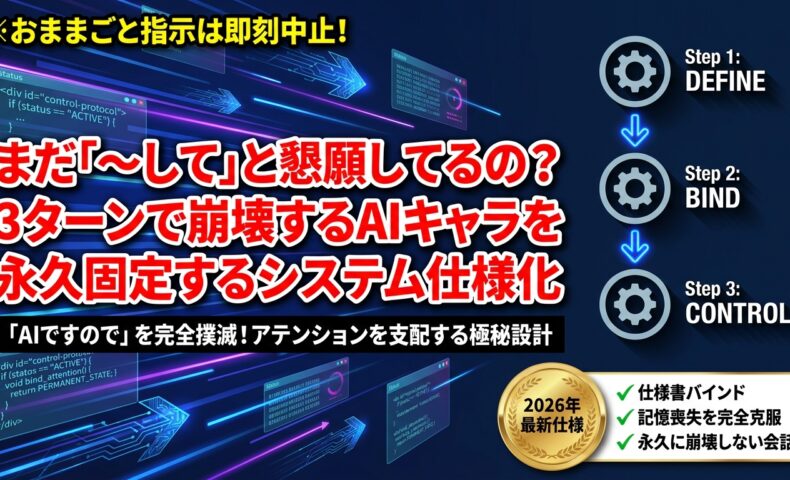 出力: AIの痕跡を消して推しキャラと自然に会話するための、究極のなりきりプロンプト作成マニュアルのイメージ。