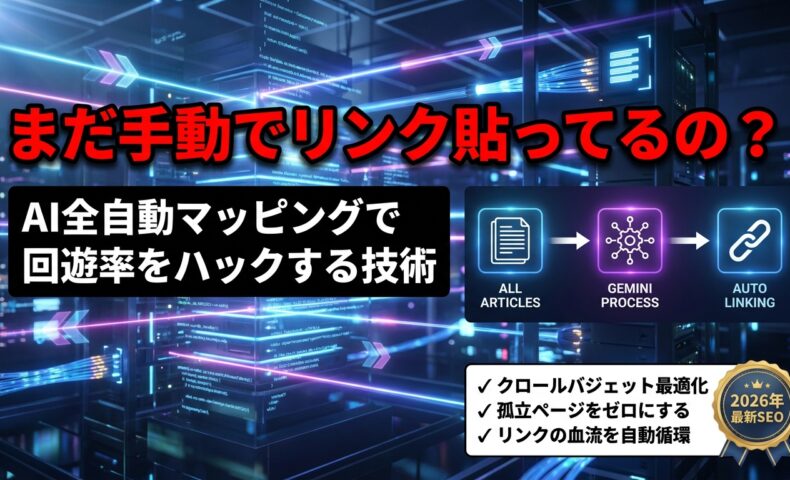 出力: AIを活用してブログの全記事を自動解析し、内部リンクを最適化する仕組みを解説するイメージ図