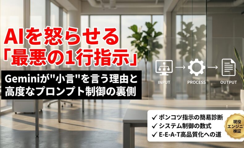 出力: AIの制御不能な振る舞いを表すメタファーと、高度なプロンプトエンジニアリングの複雑さをイメージした抽象的なデジタルアート。