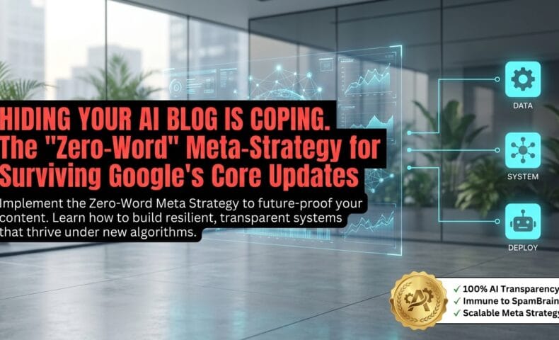 出力: Googleのペナルティを回避しAIブログで生き残るためのメタ戦略を解説するアイキャッチ画像