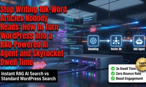 出力: WordPressサイトにRAG技術のAIエージェントを導入し、記事の滞在時間を向上させるイメージ図