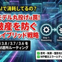 出力: 非エンジニアがGoogle AntigravityとGemini 3.8/3.7で開発したAIブログ生成ツール「Lumina AI v1.9.0」のハイブリッド・ルーティング構成図