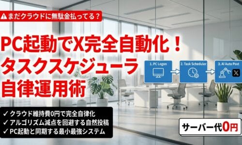 出力: WindowsタスクスケジューラとLumina AIを活用したX(Twitter)自動投稿システムの概念図