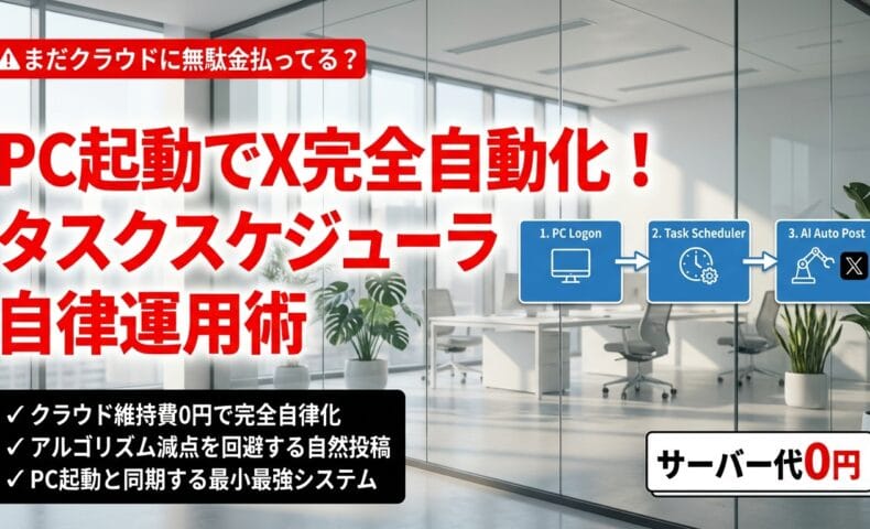 出力: WindowsタスクスケジューラとLumina AIを活用したX（Twitter）自動投稿システムの概念図