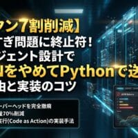 出力: AIエージェント開発でAPIトークンを7割削減する、JSONからPythonコードへ最適化する手法のイメージ図