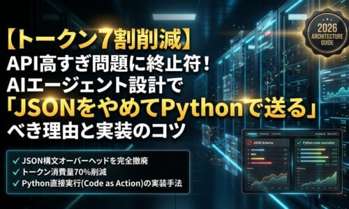 出力: AIエージェント開発でAPIトークンを7割削減する、JSONからPythonコードへ最適化する手法のイメージ図