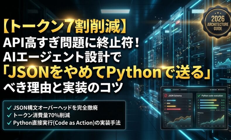 出力: AIエージェント開発でAPIトークンを7割削減する、JSONからPythonコードへ最適化する手法のイメージ図