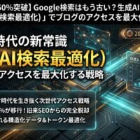 出力: Google検索に代わる生成AI時代に向けた、ブログのアクセスを最大化するGEO(AI検索最適化)戦略の解説図。